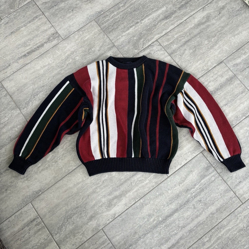 Vtg New River 90's Men's Striped Knit Sweater Size XL Grandpacore Retro